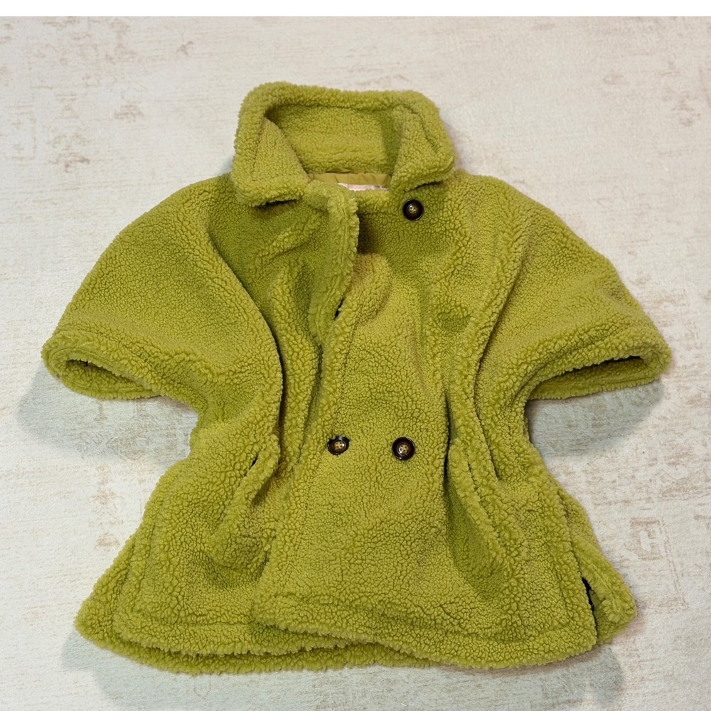 EsQualo Chartreuse Green Teddy Poncho Cape Jacket Double Breasted Size 6